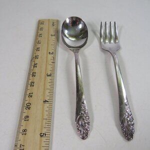 Toddler Baby Fork & Spoon Mini Oneida Community Silver plated EVENING STAR 1950